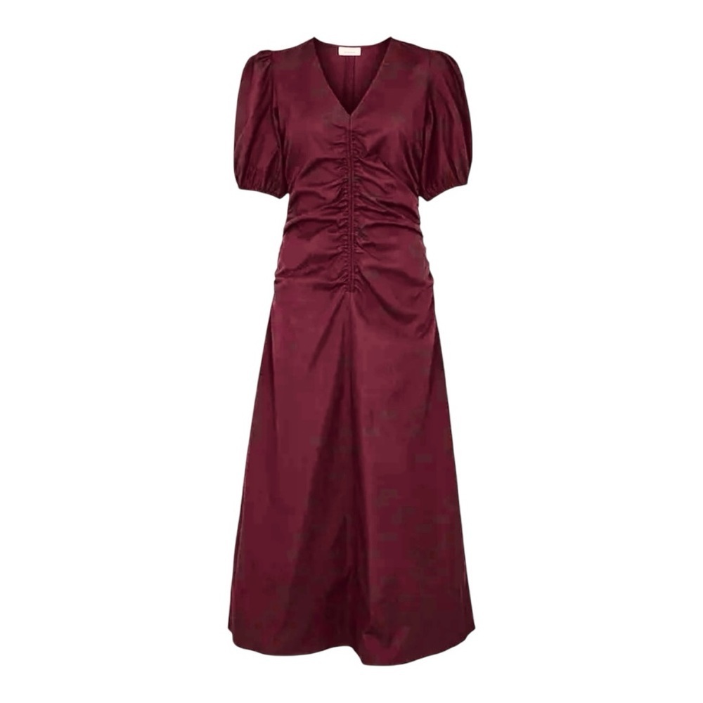 NEW Minimum Dulli Cotton Ruched V Neck Midi Dresss Size 36/ S